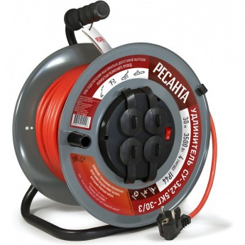 Удлинитель силовой на металлической катушке РЕСАНТА СУ-3х2,5КГ-30/3 Удлинитель силовой на металлической катушке РЕСАНТА СУ-3х2,5КГ-30/3